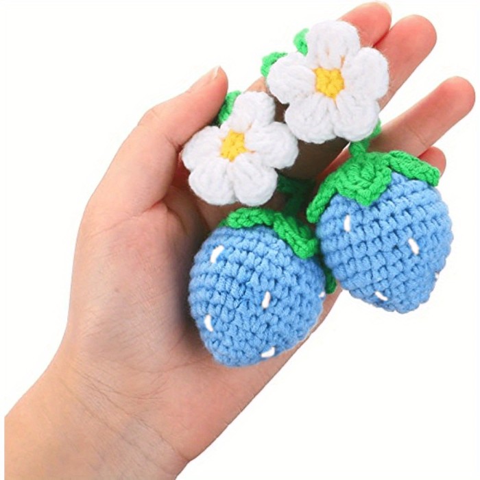 Cute Strawberry Crochet Car Mirror Hanging Accessories Decor Car Rearview Charms Decorations, Handmade Knitted Rear View Mirror Pendant Ornament