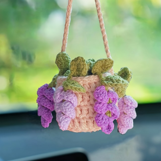 1pc Handmade Crochet Grape Vine Hanging Ornament, Fabric Car Rearview Mirror Pendant for Decoration