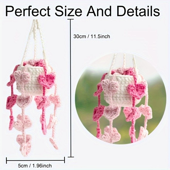 Charming Handmade Crochet Plant Car Mirror Charm - Rearview Accessory for Vehicle Decor