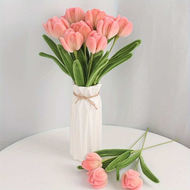 172pcs Tulip Craft Kit with DIY Bouquet Tools - Includes Light Pink & Army Green Pipe Cleaners, Dark Green Tape, and Greeting Card - Perfect for Beginners, Ideal Gift for Holidays