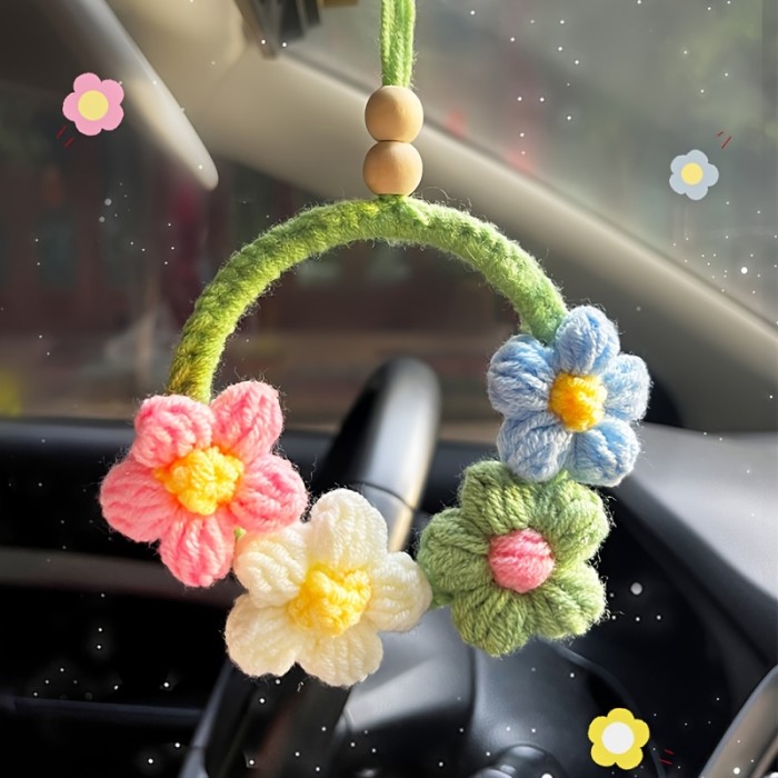 Auto Rearview Mirror Flower Hand-woven Decorative Pendant