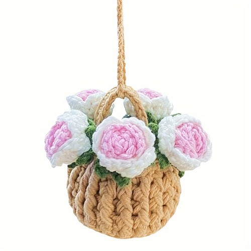 Charming Hand-Woven Floral Car Mirror Charm - Fabric Rearview Mirror Accessory for Women
