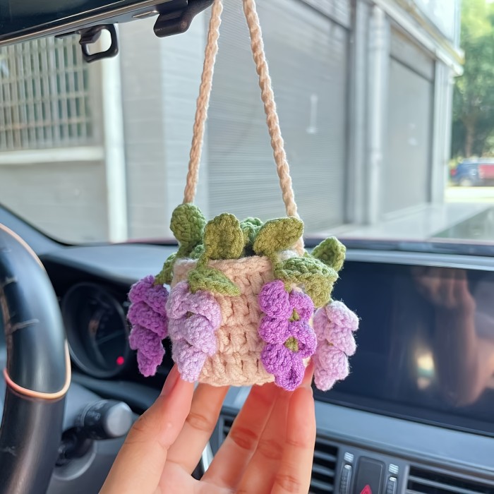 1pc Handmade Crochet Grape Vine Hanging Ornament, Fabric Car Rearview Mirror Pendant for Decoration