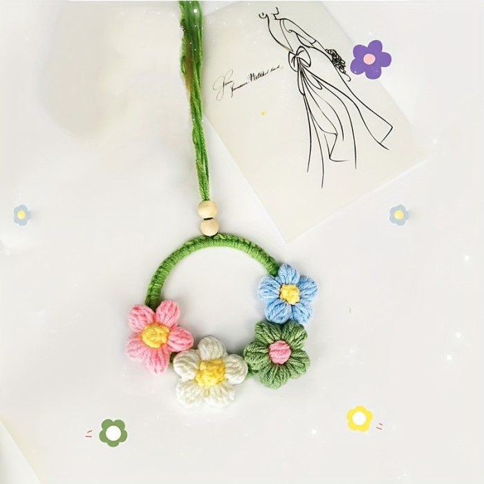 Auto Rearview Mirror Flower Hand-woven Decorative Pendant