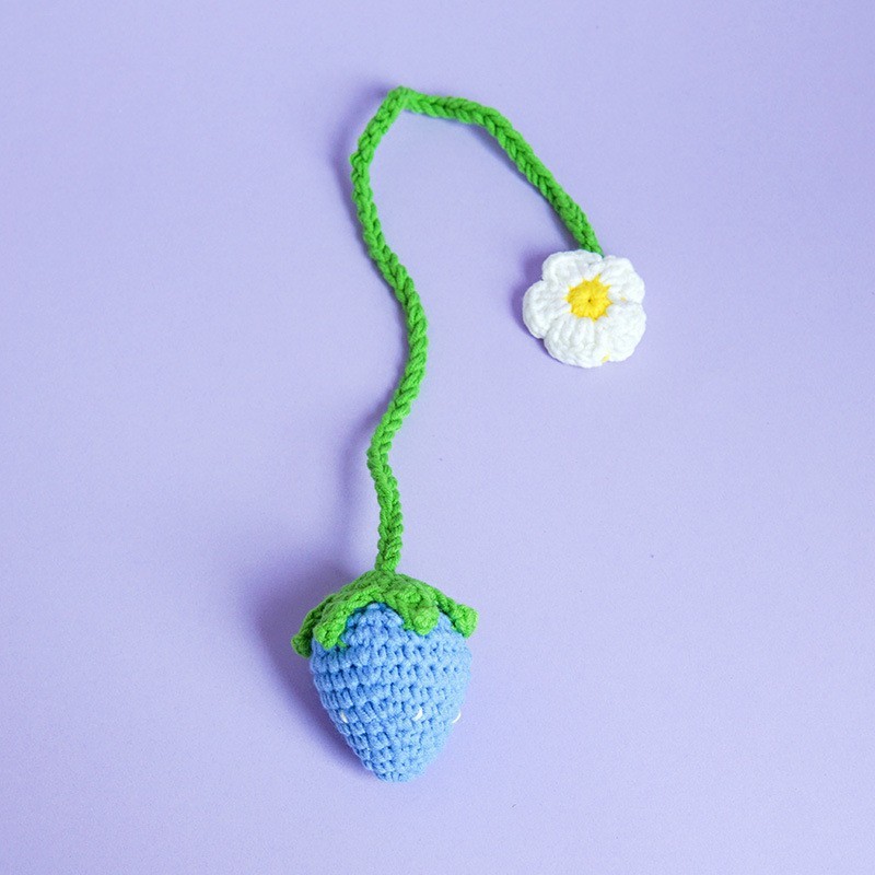 Cute Strawberry Crochet Car Mirror Hanging Accessories Decor Car Rearview Charms Decorations, Handmade Knitted Rear View Mirror Pendant Ornament