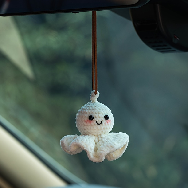 Enchanting, Charming Crochet Sunshine Doll Car Pendant - High-Quality Plant Fiber, Plush Rearview Mirror Charm for Girls