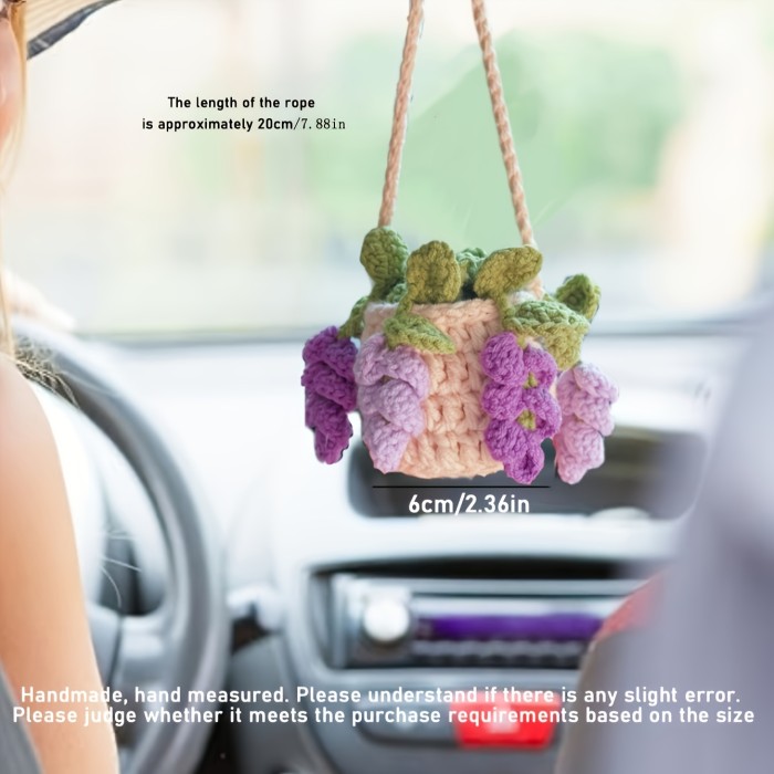 1pc Handmade Crochet Grape Vine Hanging Ornament, Fabric Car Rearview Mirror Pendant for Decoration