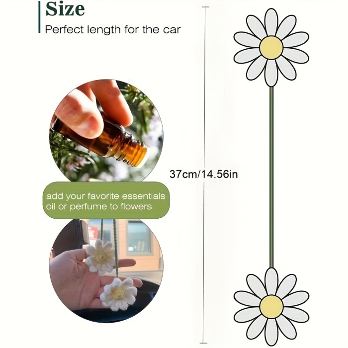 Crochet Daisy Car Accessories For Women Cute Rearview Mirror Hanging Charms Handmade Daisy Flower Gifts For Crochet Lovers Car Decor