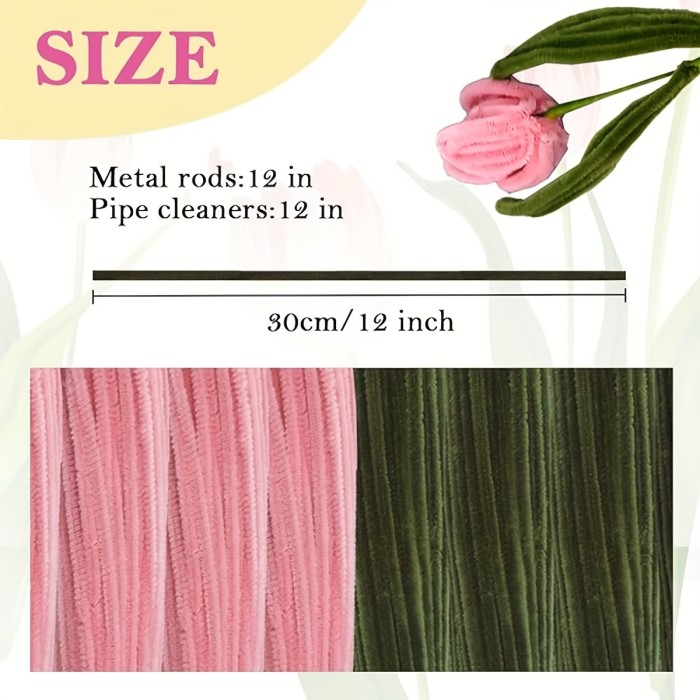 172pcs Tulip Craft Kit with DIY Bouquet Tools - Includes Light Pink & Army Green Pipe Cleaners, Dark Green Tape, and Greeting Card - Perfect for Beginners, Ideal Gift for Holidays