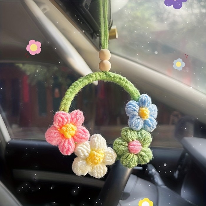 Auto Rearview Mirror Flower Hand-woven Decorative Pendant