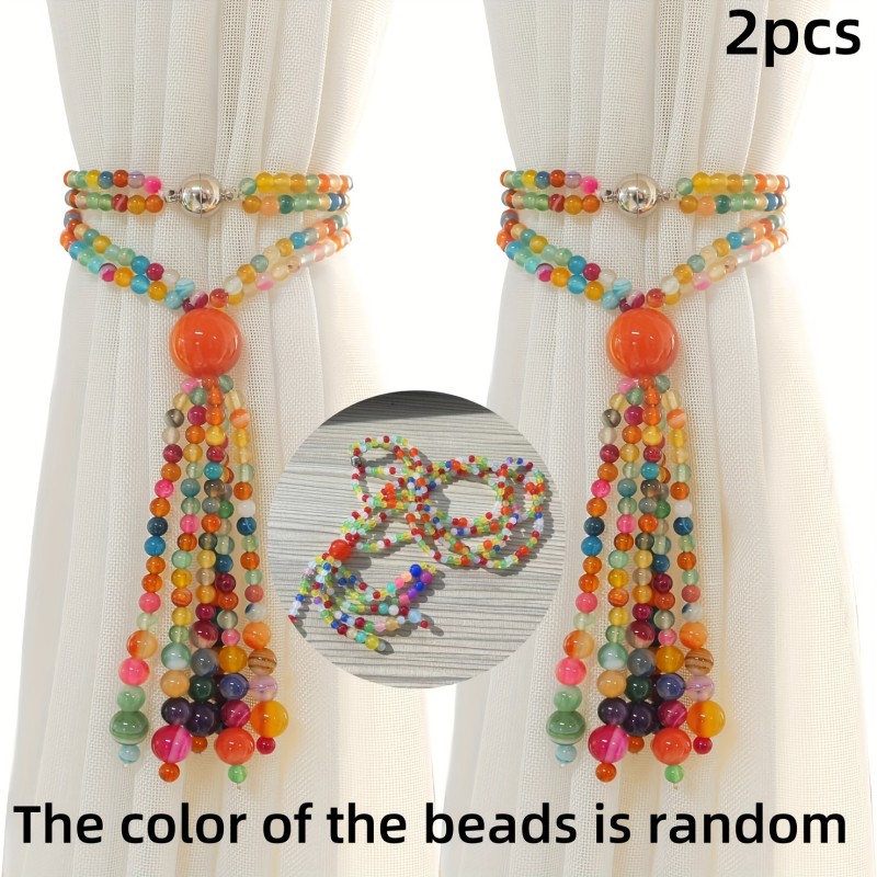 Magnetic Plastic Curtain Tiebacks, 2\u002F4pcs Colorful Tassel Curtain Drapery Holdbacks, Boho Plastic Curtain Ties for Home Office Decorative, Perfect for Room Decor