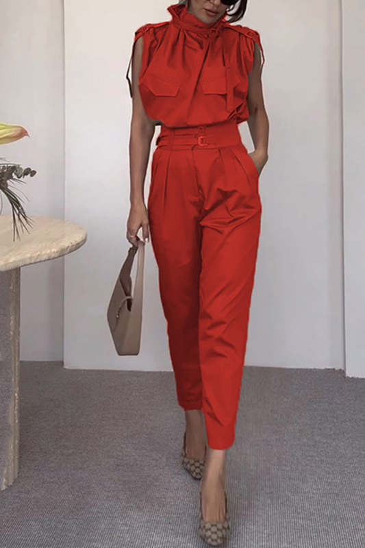 Street Elegant Solid Patchwork Turtleneck Regular Jumpsuits(8 Colors)
