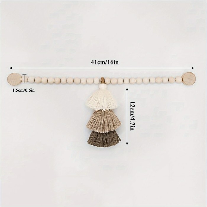 2pcs Boho Style Wooden Bead Curtain Tiebacks with Tassels, Magnetic Buckle for Home Living Room Bedroom Window Treatment Decor