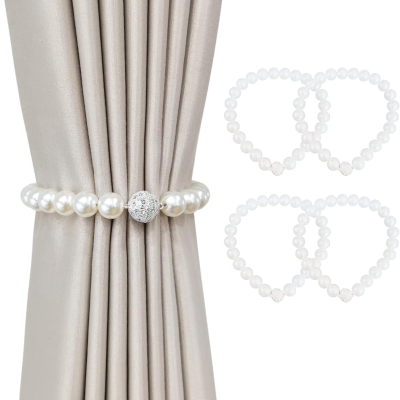 Classics Pearl Magnetic Curtain Tiebacks, Pearl Ball Home Curtain Buckle, The Most Elegant Convenien Tie Backs.Pearl Curtain Buckle for Home, Office, Window Decoration