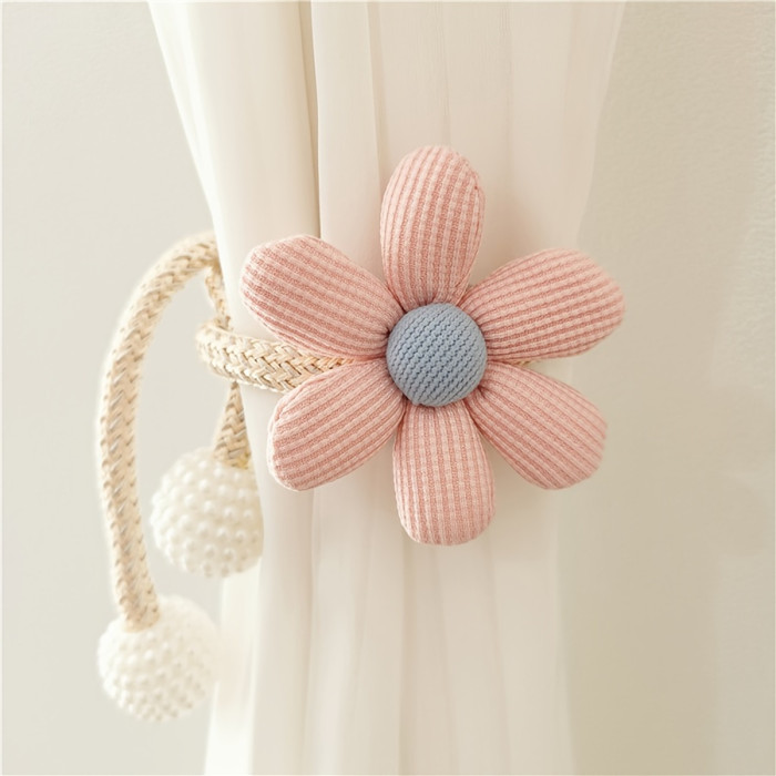 Elegant Faux Pearl Flower Curtain Tiebacks, Set of 2 - Vintage Style Window Holdbacks for Living Room & Office Decor