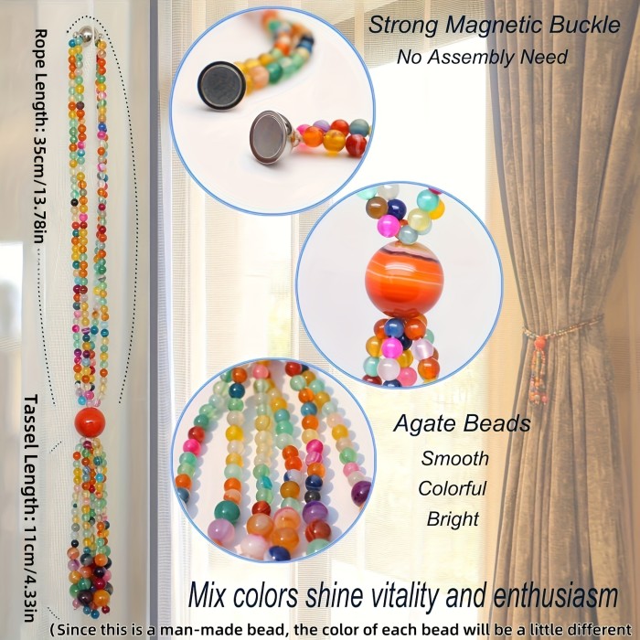 Magnetic Plastic Curtain Tiebacks, 2\u002F4pcs Colorful Tassel Curtain Drapery Holdbacks, Boho Plastic Curtain Ties for Home Office Decorative, Perfect for Room Decor