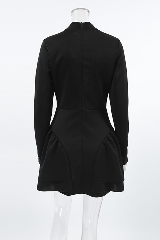 Casual Patchwork Ruffle Zipper Turtleneck A Line Dresses