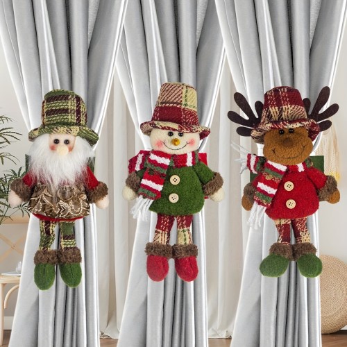 1pc of Christmas retro checkered curtain buckle, elderly snowman curtain holder, holiday decoration window decoration