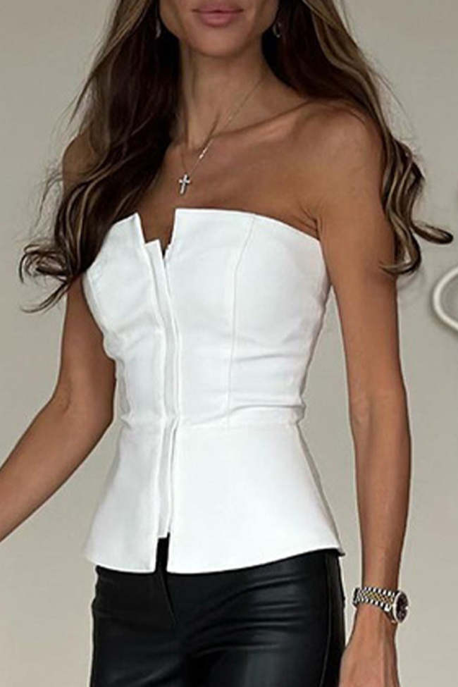 Sexy Solid Zipper Strapless Tops(3 Colors)