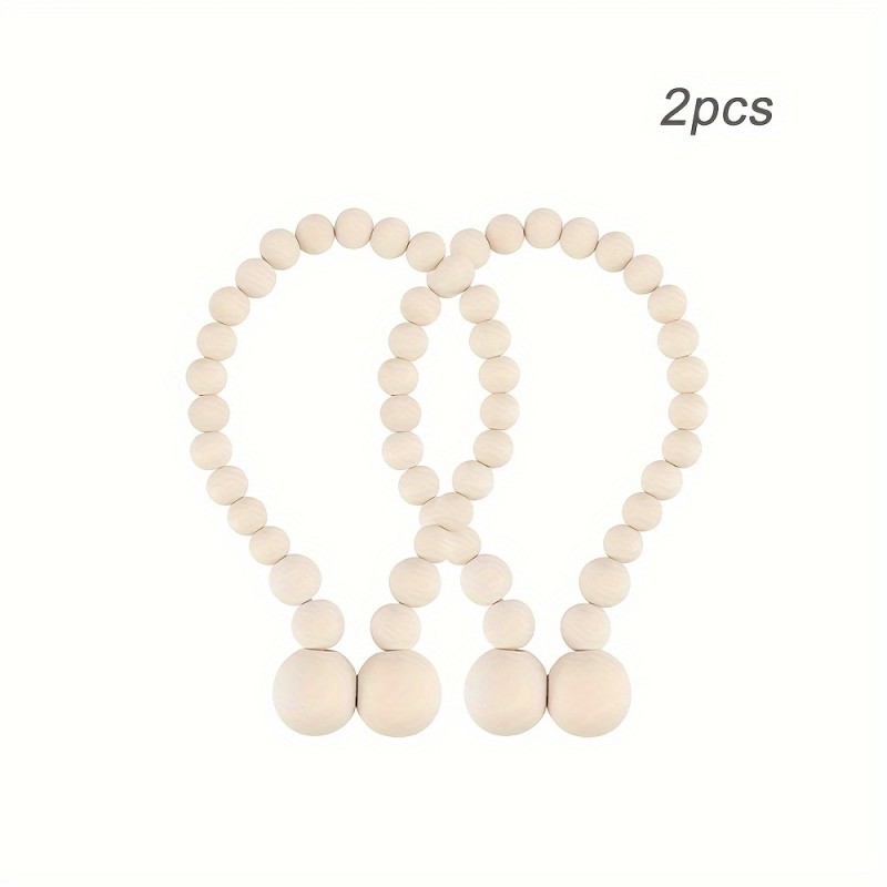 Magnetic Curtain Rod, Curtain Rod Set of 2 for Curtains, Wooden Bead Curtain Rod, Curtain Fixer for Bohemian Bedroom Decoration, Farmhouse Decoration