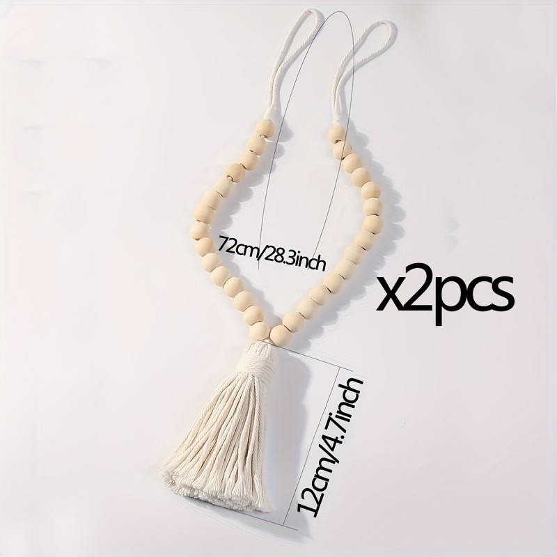 2pcs Boho Chic Polyester Curtain Holdbacks with Wooden Beads and Tassels - Ideal for Living Room and Bedroom Decor, Perfect Gift for Holidays