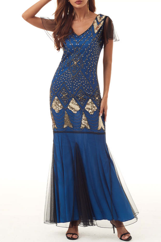 Elegant Formal Beading Zipper V Neck Evening Dress Dresses(5 Colors)