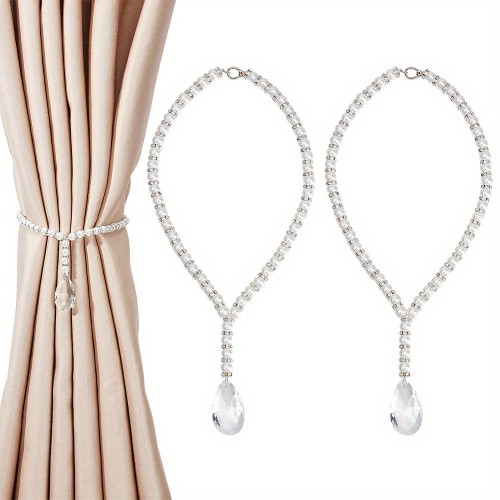 1set 2pcs Pearl Curtain Tiebacks With Clasp Pearl Beaded Curtain Tieback Faceted Teardrop Curtain Buckle Rhinestone Beaded Curtain Ties For Window Curtain Sheer Home Decor Christmas Thanksgiving New Year's Gifts