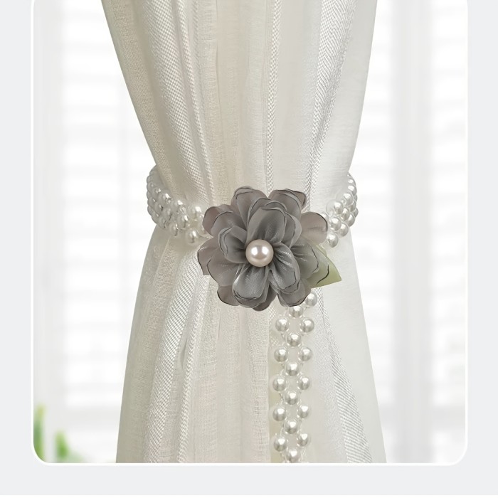 2pcs Boho Style Polyester Curtain Tiebacks, Multicolor Floral and Bead Design, No-Tie Window Drapery Accessories for Living Room and Bedroom