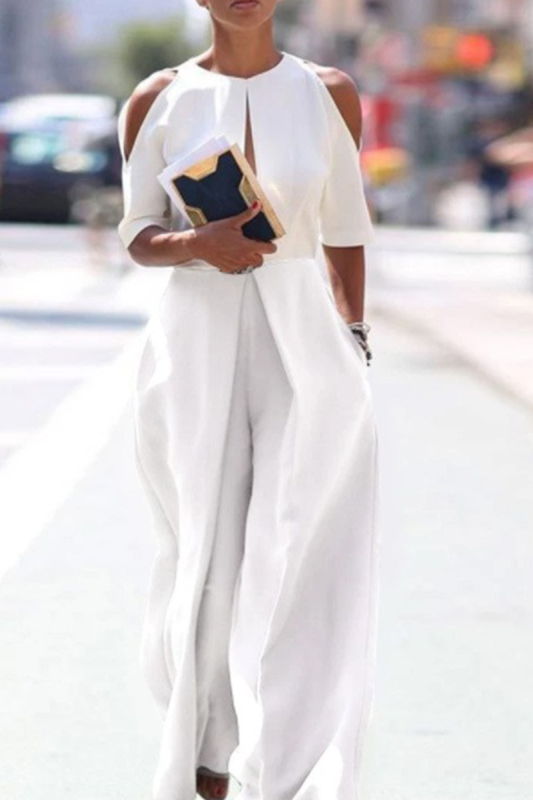 Casual Solid Hollowed Out O Neck Straight Jumpsuits(3 Colors)