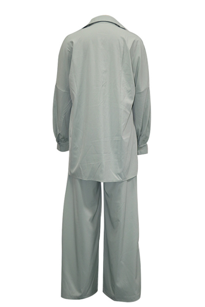 Elegant Solid Buckle Shirt Collar Long Sleeve Two Pieces(3 Colors)