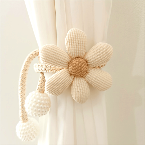 Elegant Faux Pearl Flower Curtain Tiebacks, Set of 2 - Vintage Style Window Holdbacks for Living Room & Office Decor