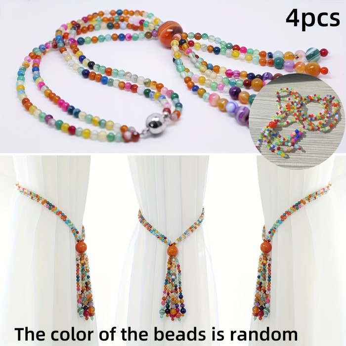Magnetic Plastic Curtain Tiebacks, 2\u002F4pcs Colorful Tassel Curtain Drapery Holdbacks, Boho Plastic Curtain Ties for Home Office Decorative, Perfect for Room Decor