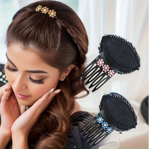 1pc Rhinestone Flower Hair Combs Sponge Bump Up Volume Hairpins Simple Hair Styling Hair Pads BB Clips