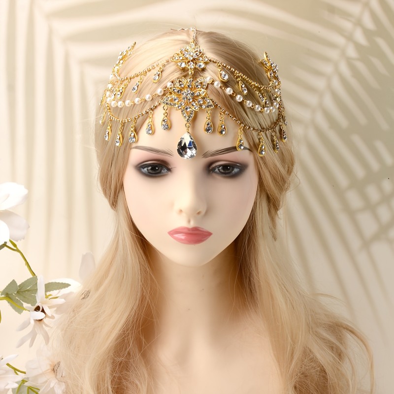 1pc Golden Alloy Claw Chain Rhinestone Decor Headwear Hair Accessories