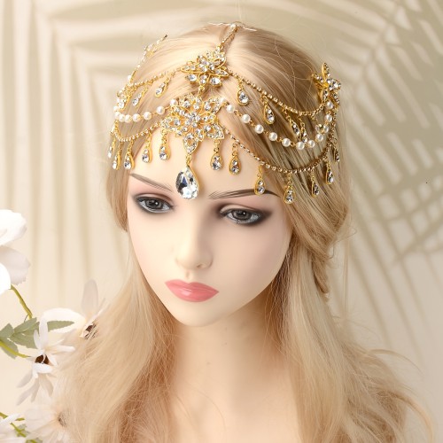 1pc Golden Alloy Claw Chain Rhinestone Decor Headwear Hair Accessories