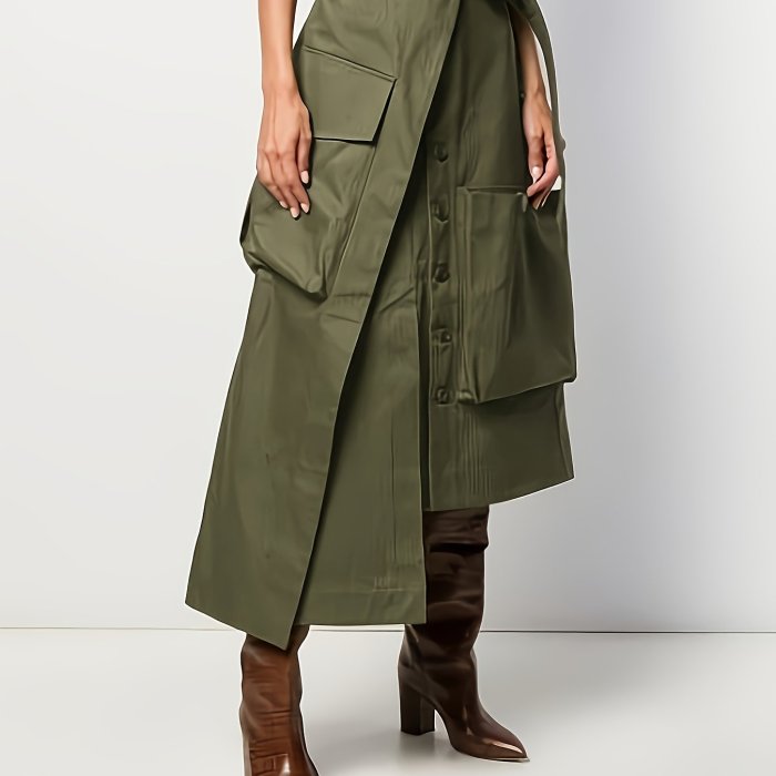 Effortless Style, Elegant Long Midi Skirt with Belt - Solid Color, High Waist, Machine Washable - Perfect for All Seasons