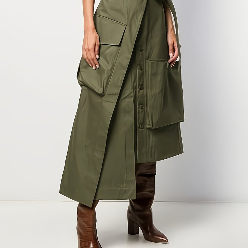 Effortless Style, Elegant Long Midi Skirt with Belt - Solid Color, High Waist, Machine Washable - Perfect for All Seasons