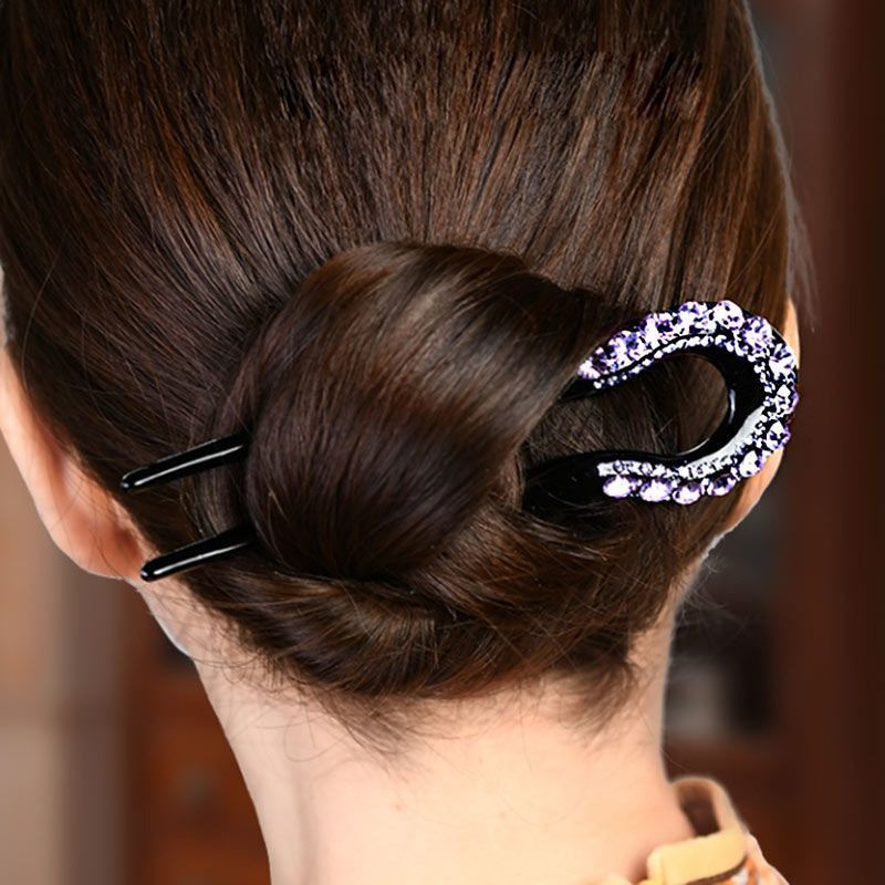 Vintage Rhinestone Hair Comb Clip - Elegant Resin Hair Accessory for Women, Single Piece, Solid Color, Oblong Shape, Suitable for Ages 14+