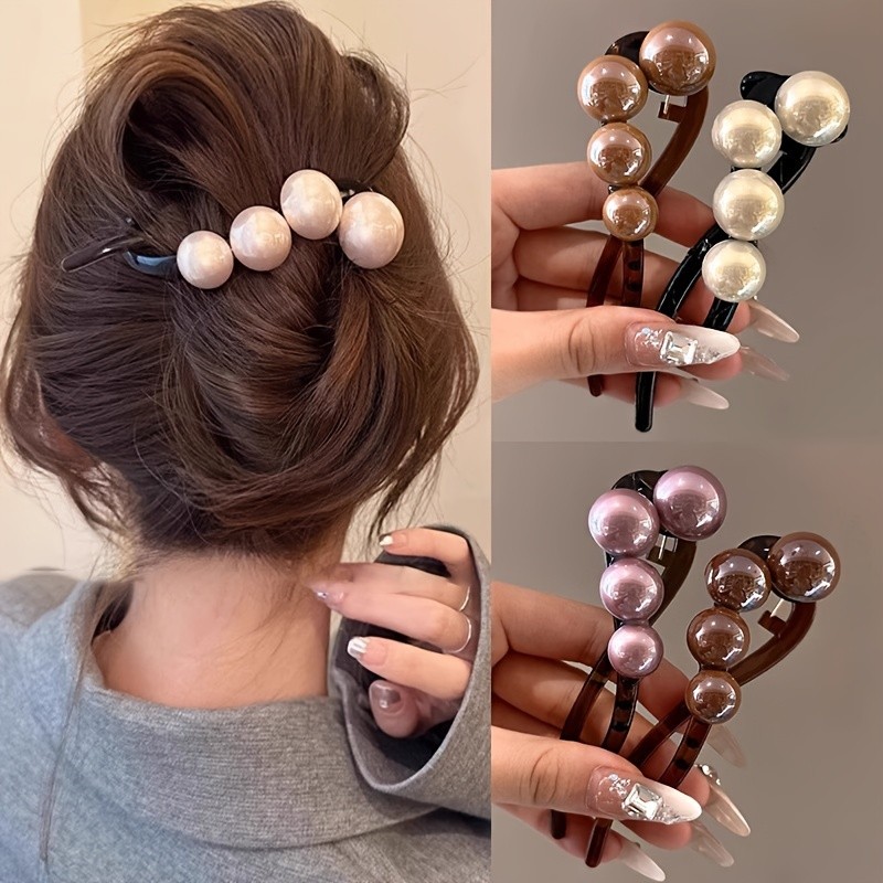 3pcs Elegant Faux Pearl Decorative Hair Clips Vintage Hair Side Clips Trendy Hair Barrettes for Women And daily use