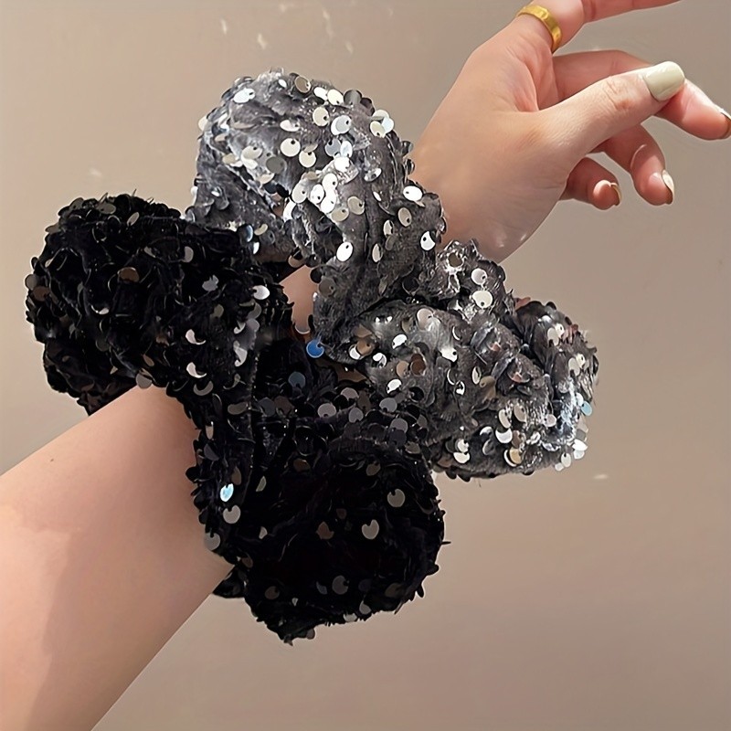 Unexpectedly Stylish~High-end Gray Glitter Hairband, High Elasticity Hair Tie, Korean-style Hair Accessory For Making Buns At The Back Of The Head