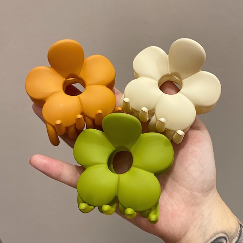 6pcs Resin Flower Hair Claws Set - Elegant Cute Floral Large Grip Clips, Assorted Solid Colors, Stylish Hair Accessories for Women and Teens (14+)