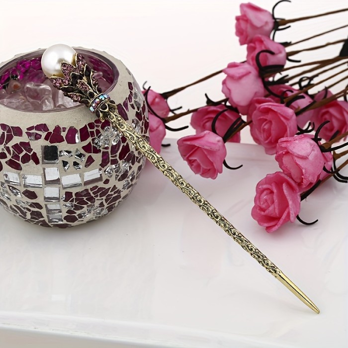 Elegant Rhinestone & Faux Pearl Hairpin - Alloy, Featherless, Perfect for Dress-Up Accessories