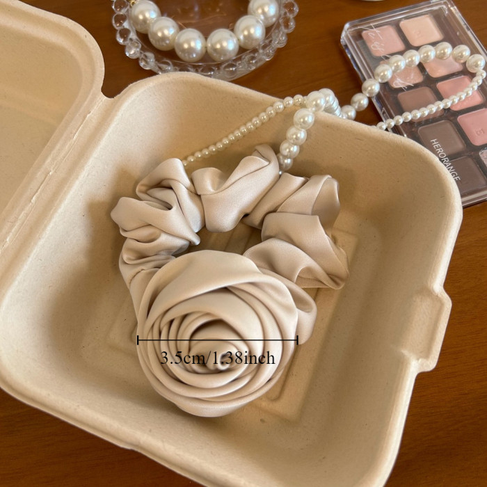 Elegant Satin Rose Hair Tie for Women - Imitation Silk Floral Scrunchie, High Elasticity Hair Band, Sweet & Elegant Style, Single Piece, Suitable for Ages 14 & Up