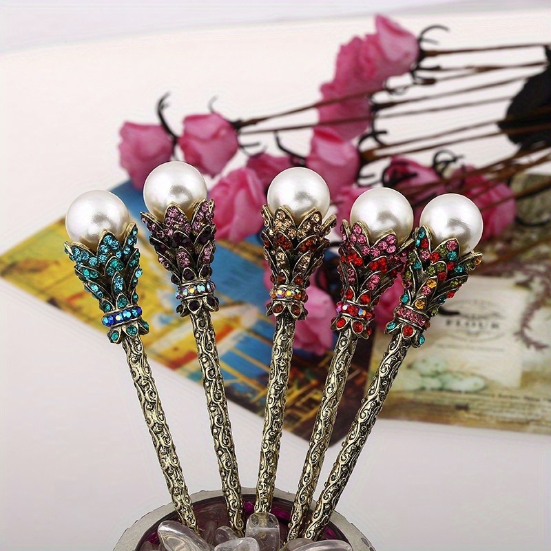 Elegant Rhinestone & Faux Pearl Hairpin - Alloy, Featherless, Perfect for Dress-Up Accessories