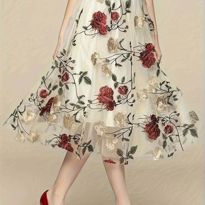 Plus Size Elegant Floral Embroidery Straight Skirt - Semi-Sheer, Non-Stretch, Customized, Machine Washable, Perfect for Spring, Summer, and Fall - Womens Plus Size Clothing for a Chic Look