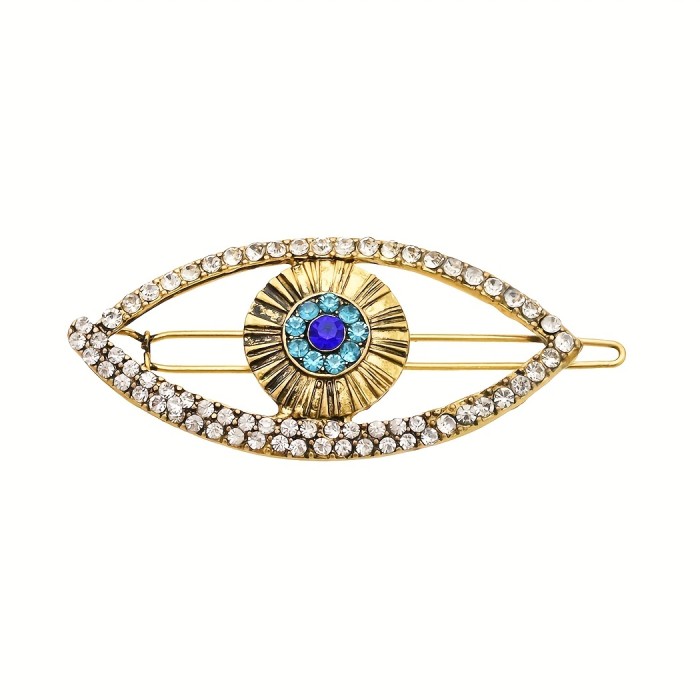 2pcs Evil Eye Design Hair Clip Rhinestone Decor Hair Pin Bohemia Style Headwear Hair Styling Accessories