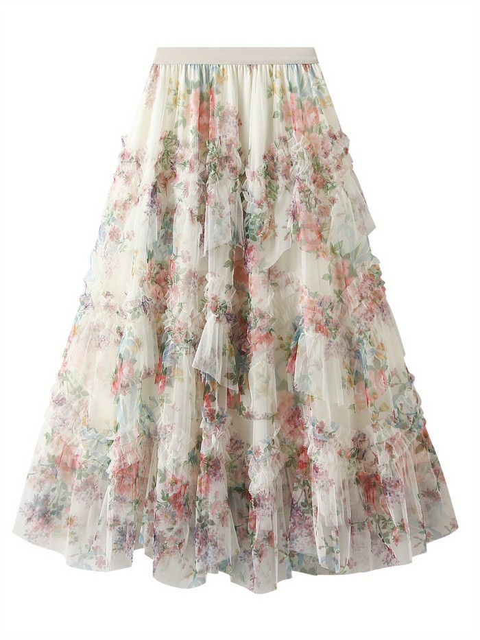Women'S Summer Floral Skirt Irregular Flowy A-line Midi Skirt for Travel, Beach, Shopping