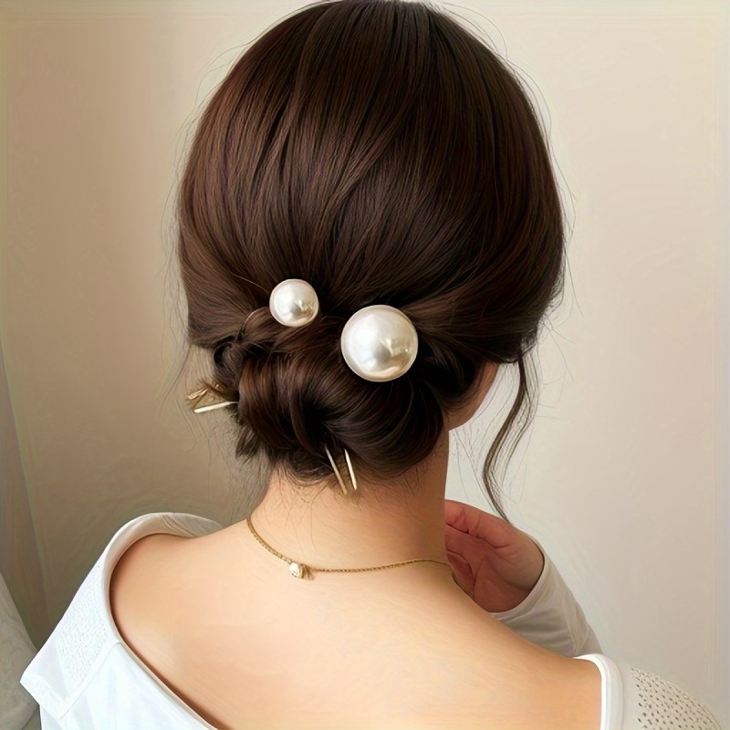 2pcs\u002Fset Faux Pearls Decorative Hair Pin U Shaped Twist Hair Dish Elegant Hair Decoration For Women And daily uses
