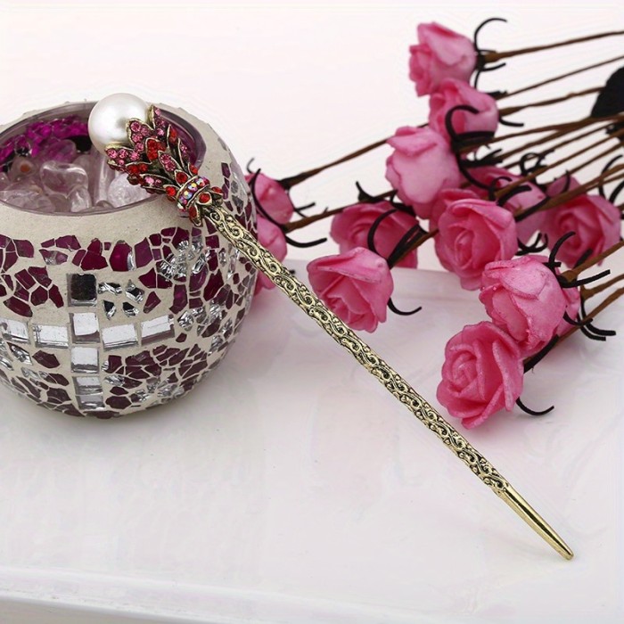 Elegant Rhinestone & Faux Pearl Hairpin - Alloy, Featherless, Perfect for Dress-Up Accessories
