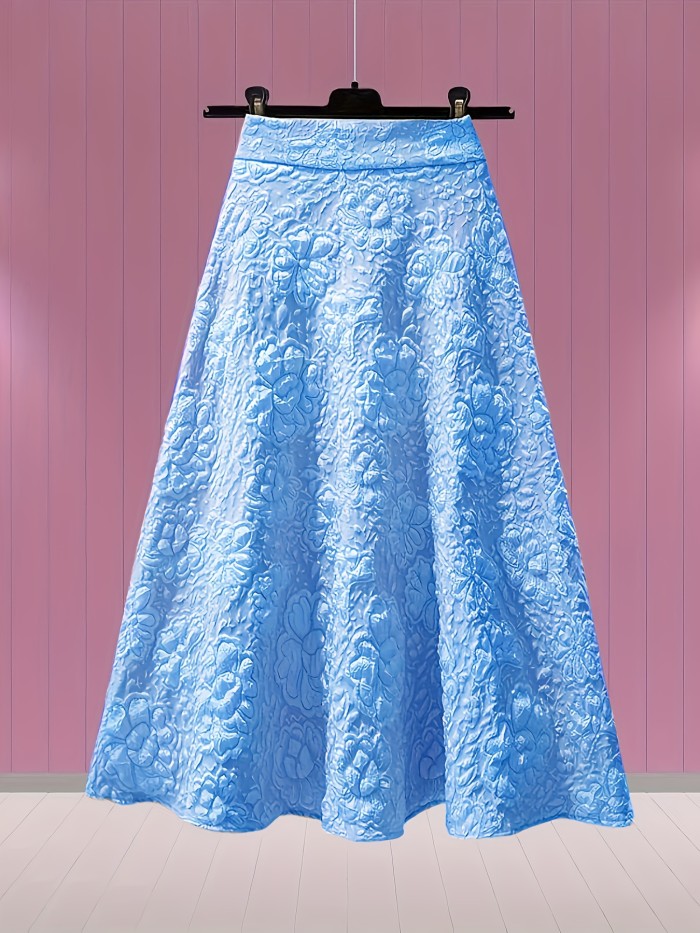 Elegant Beige High-Waist Pencil Skirt for Women - Chic Mid-Length with Floral Jacquard Design, A-Line Silhouette, Polyester, Machine Washable